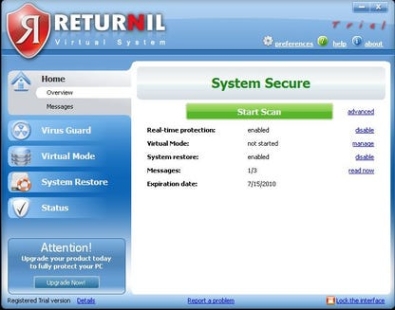 Регистрационный ключ к программе  Returnil System Safe 2011