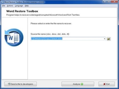 Регистрационный ключ к программе  Word Restore Toolbox